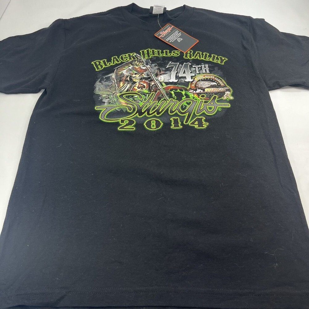 New Sturgis Black Hills Rally T Shirt 2014 Motorcycle Skull Flames Men’s Size M